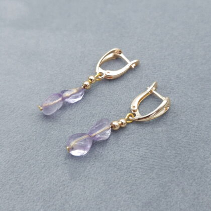 Серьги из разноцветных базильсих аметринов, форма "мятый овал"