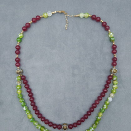 Двухрядное колье из жадеита с китайской бусиной «фу»