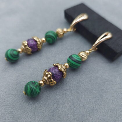 Серьги малахит-чароит (Конго/Якутия)