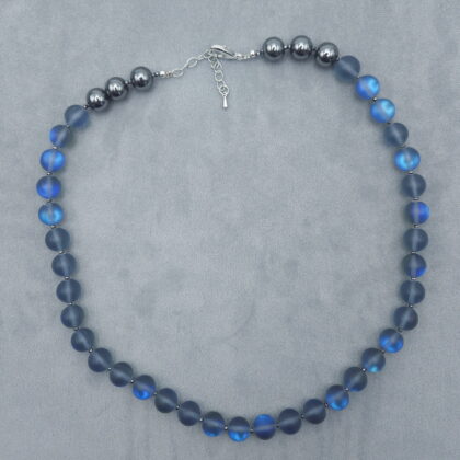 Бусы "опал" серо-синий с мерцанием