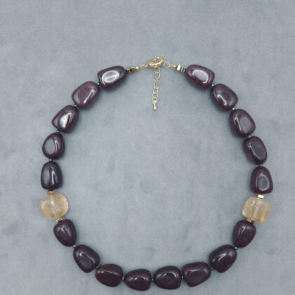 Бусы шоколадная яшма-цитрин (Гималаи/Бразилия) с цепочкой-удлинителем.